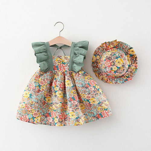 Print dress with flying sleeves
