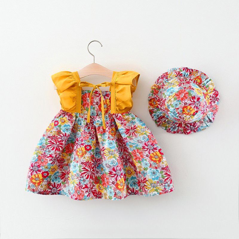 Print dress with flying sleeves