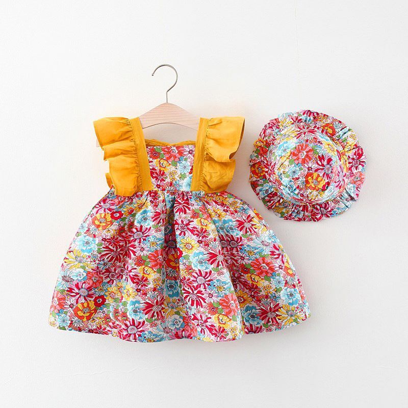Print dress with flying sleeves